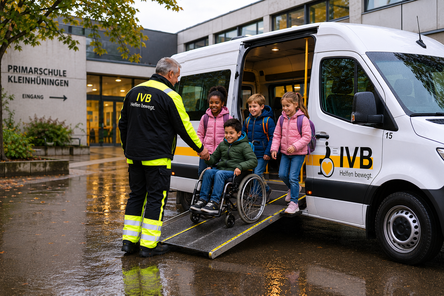 Schülertransport mit Kind im Rollstuhl